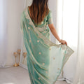 Wonderful Sea Green Fendy Crush Silk Saree Heavy Embroidery Work