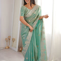 Wonderful Sea Green Fendy Crush Silk Saree Heavy Embroidery Work