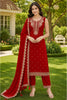 Stylish Red Georgette Straight Salwar Suit with Embroidery Work and Matching Dupatta