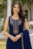Delicate Navy Blue Georgette Straight Salwar Suit with Embroidery Work and Matching Dupatta