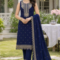 Delicate Navy Blue Georgette Straight Salwar Suit with Embroidery Work and Matching Dupatta