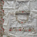Elegant Off White Organza Silk Floral Embroidery Work Saree