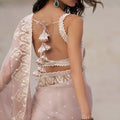 Beautiful Blush Pink Organza Saree Heavy Embroidery Work for Wedding