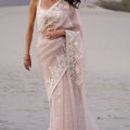 Beautiful Blush Pink Organza Saree Heavy Embroidery Work for Wedding