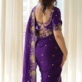 Royal Purple Rangoli Silk Saree Heavy Embroidery Work Border for Wedding