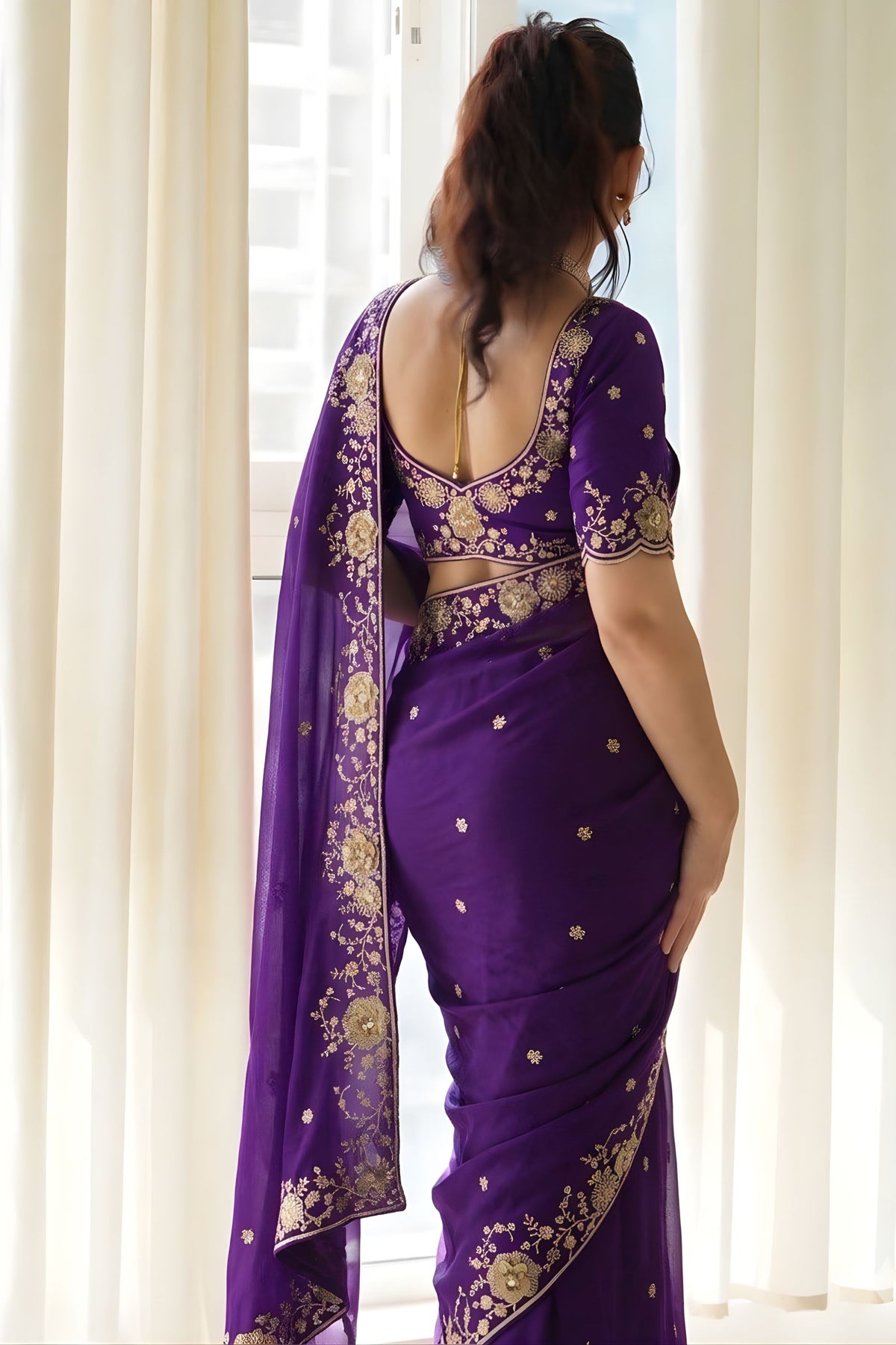 Royal Purple Rangoli Silk Saree Heavy Embroidery Work Border for Wedding