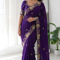 Royal Purple Rangoli Silk Saree Heavy Embroidery Work Border for Wedding