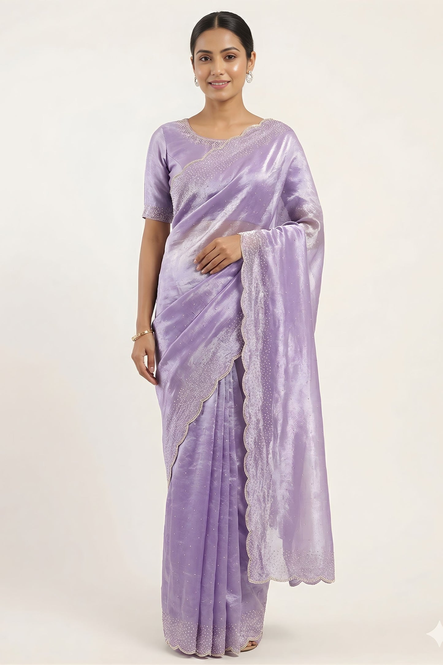 Elegant Lavender Space Silk Saree with Zarkan Diamond Work for Party Wear
