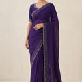 Royal Purple Space Silk Saree with Zarkan Diamond Work for Party Wear