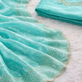 Stylish Aqua Blue Space Silk Saree with Zarkan Diamond Work for Party Wear