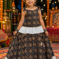 Adorable Multicolor Cotton Printed Girls Lehenga Choli with Layered Flared Skirt for Navratri