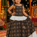 Adorable Multicolor Cotton Printed Girls Lehenga Choli with Layered Flared Skirt for Navratri