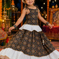 Adorable Multicolor Cotton Printed Girls Lehenga Choli with Layered Flared Skirt for Navratri