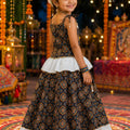 Adorable Multicolor Cotton Printed Girls Lehenga Choli with Layered Flared Skirt for Navratri
