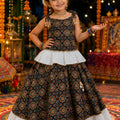 Adorable Multicolor Cotton Printed Girls Lehenga Choli with Layered Flared Skirt for Navratri
