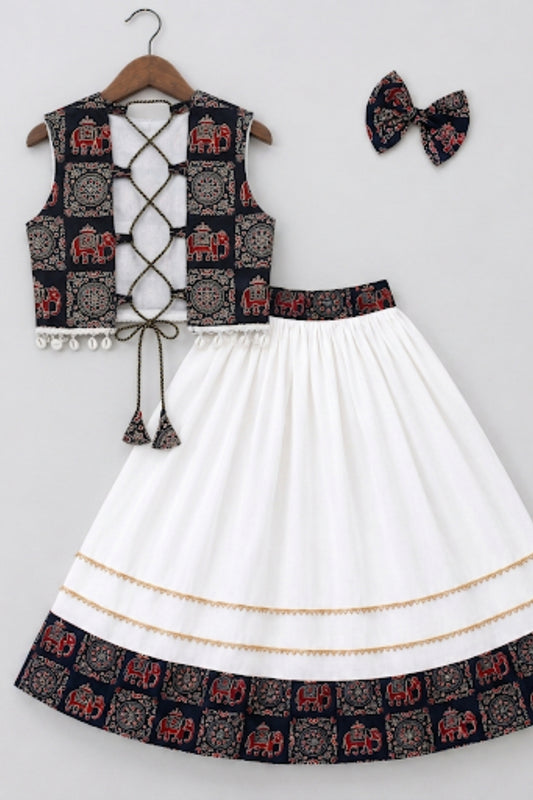 Elegant Multicolor Cotton Printed Girls Lehenga Choli with Flared Skirt for Navratri
