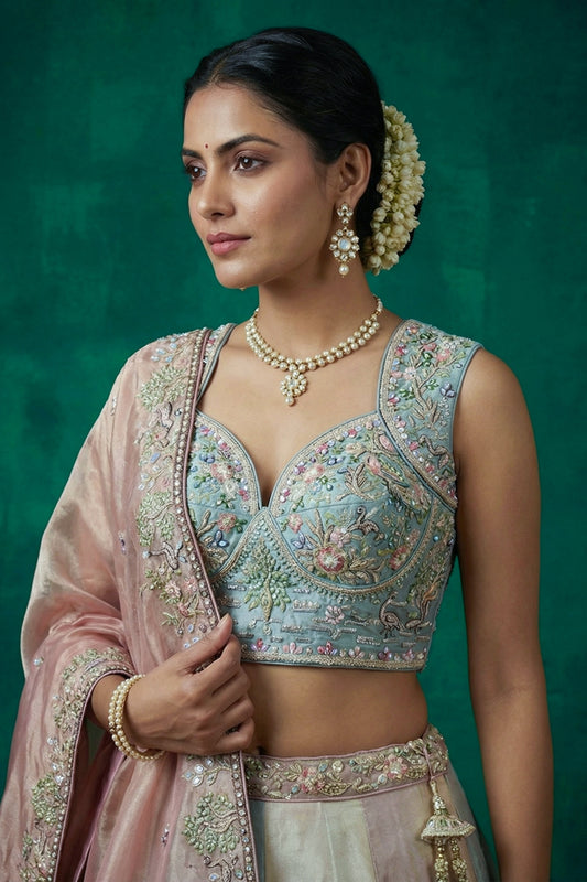 Elegant Multicolor Designer Lehenga Choli with Embroidery Work and Matching Dupatta