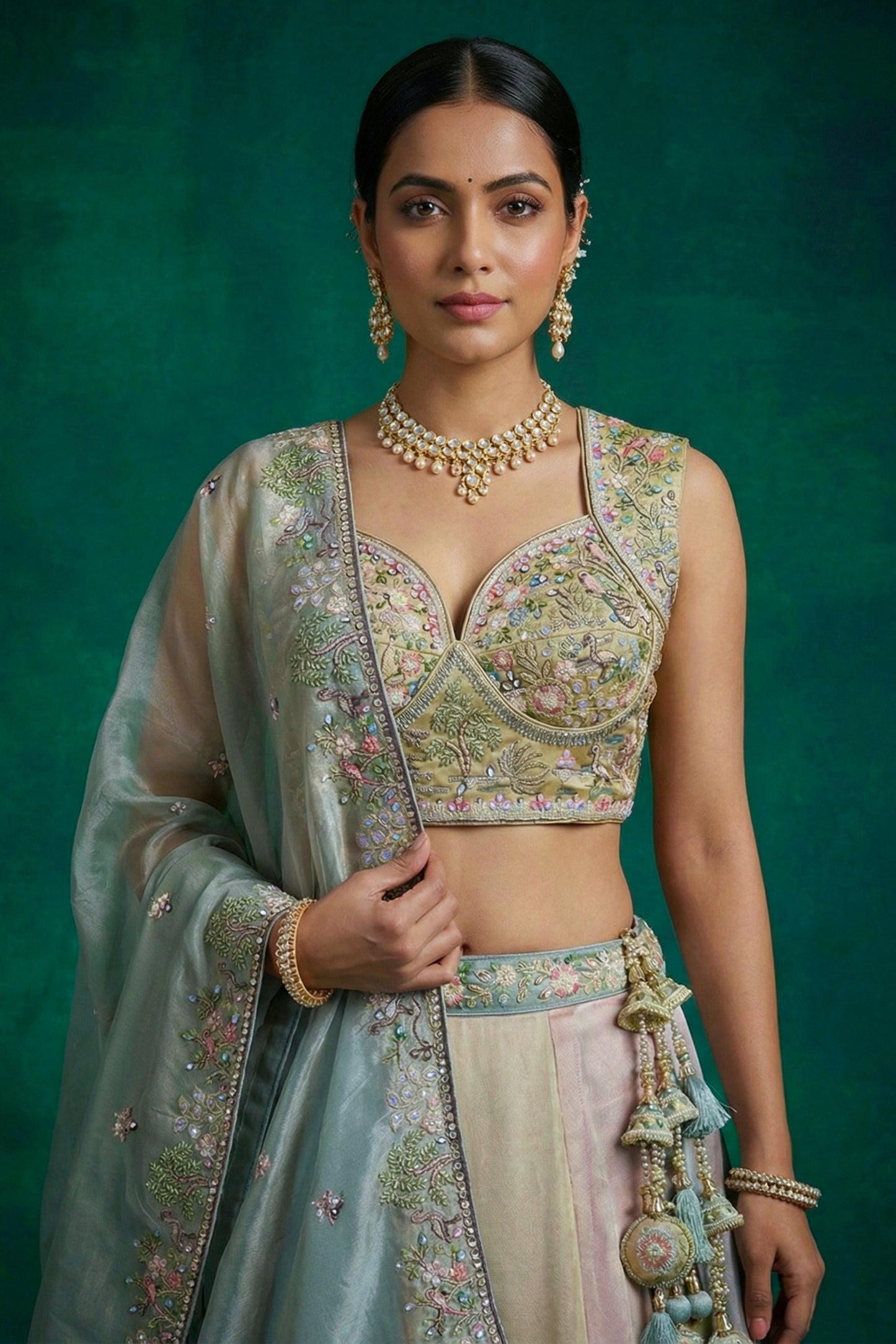 Stunning Multicolor Designer Lehenga Choli with Embroidery Work and Matching Dupatta