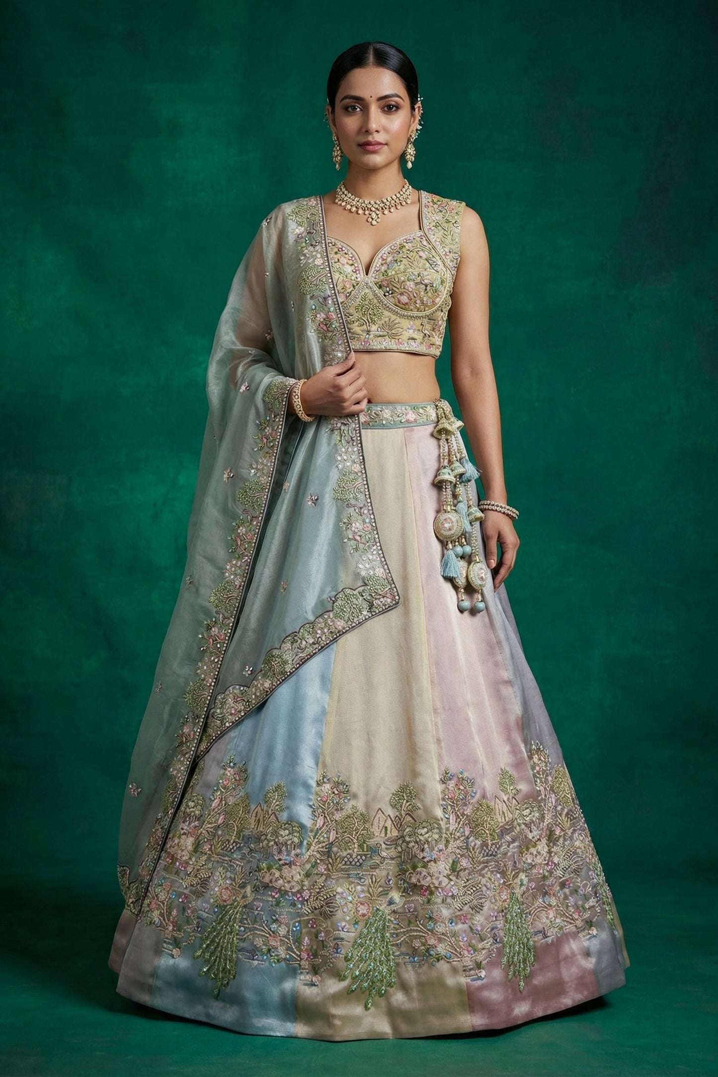 Stunning Multicolor Designer Lehenga Choli with Embroidery Work and Matching Dupatta