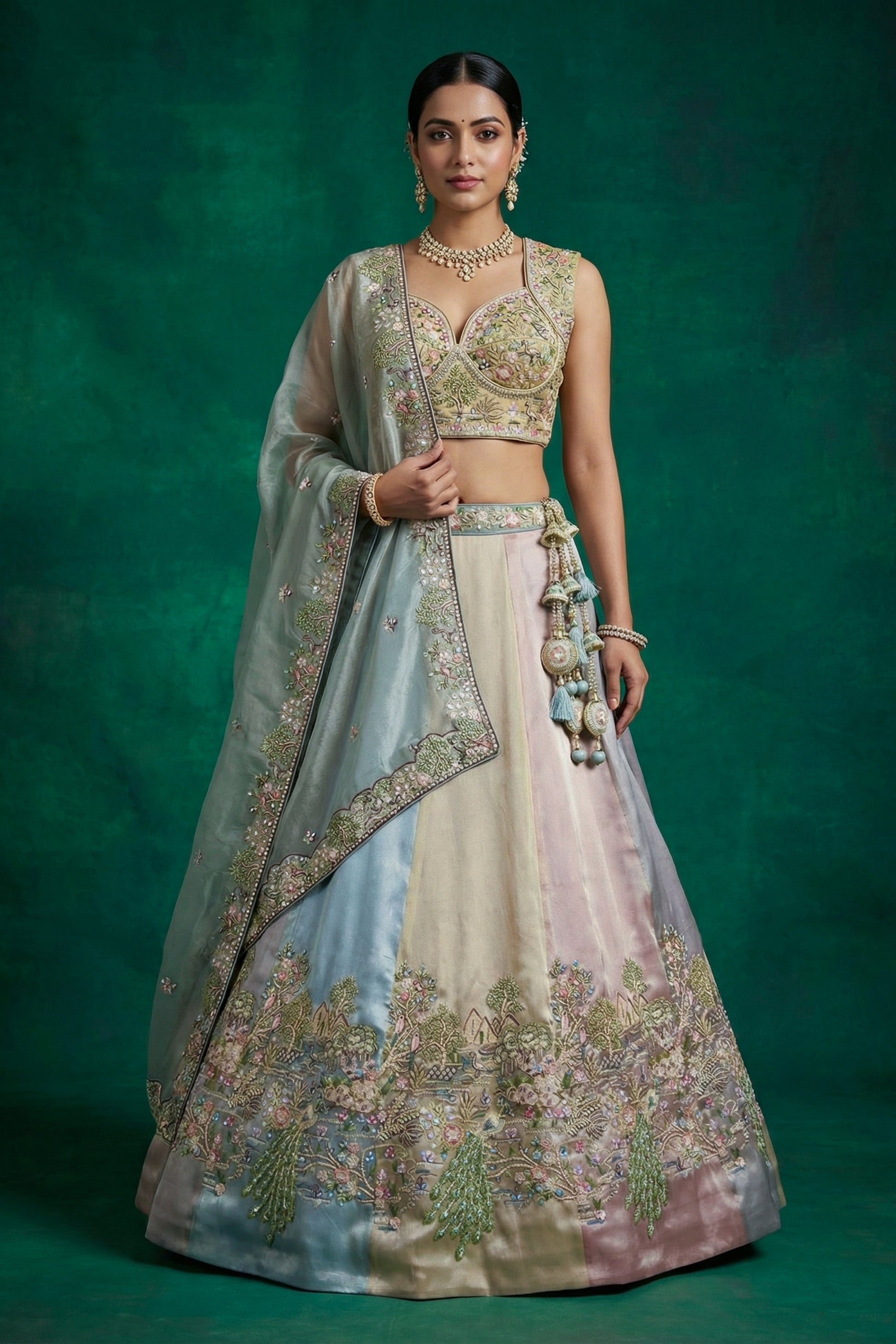 Stunning Multicolor Designer Lehenga Choli with Embroidery Work and Matching Dupatta