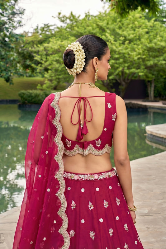 Gorgeous Rani Pink Designer Lehenga Choli with Heavy Embroidery Work and Matching Dupatta