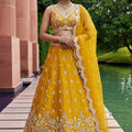 Beautiful Mustard Yellow Designer Lehenga Choli with Heavy Embroidery Work and Matching Dupatta