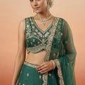 Elegant Rama Green Designer Lehenga Choli with Heavy Embroidery Work and Matching Dupatta