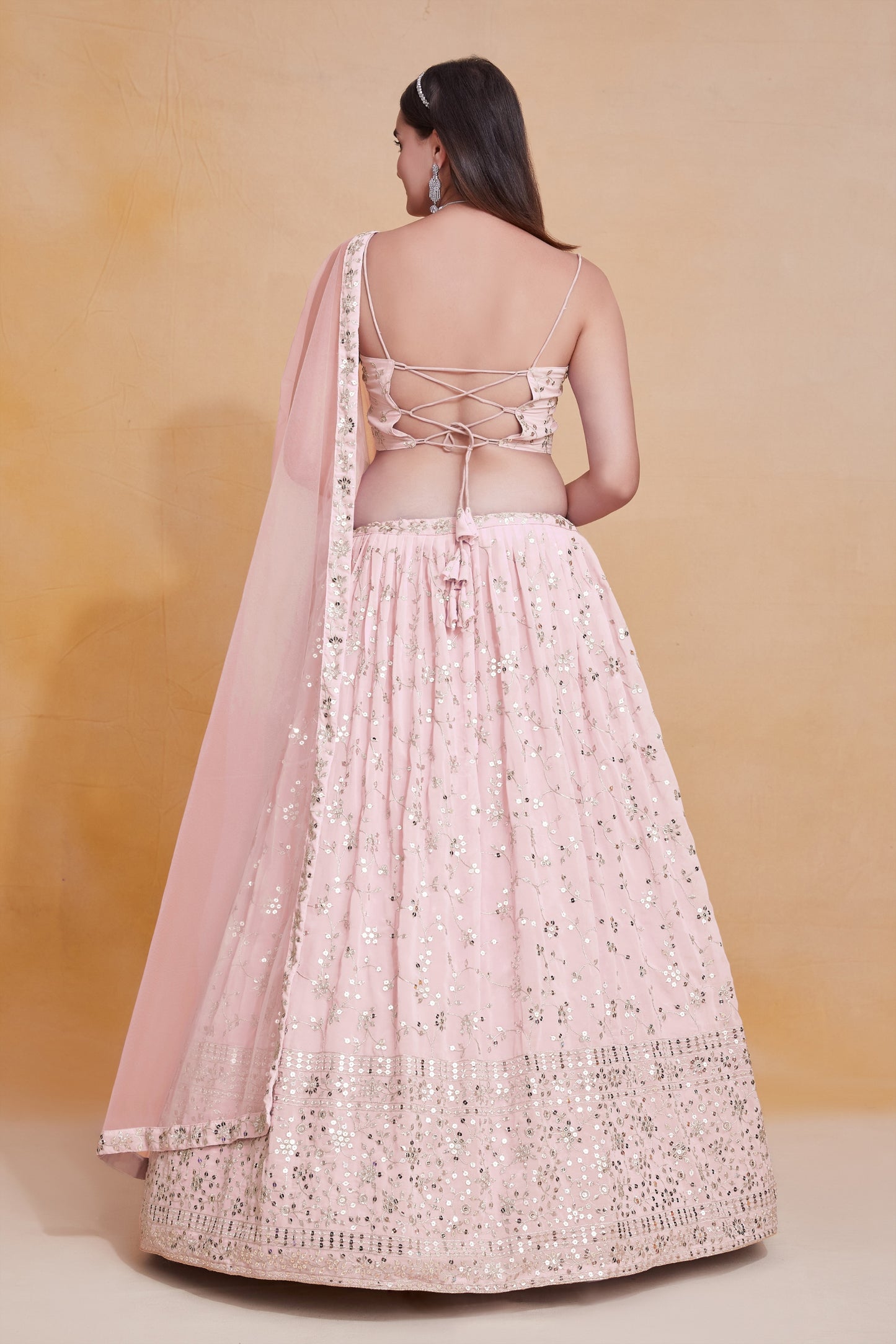 Elegant Pink Georgette Designer Lehenga Choli with Embroidery Work and Soft Net Dupatta