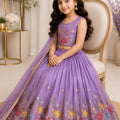 Beautiful Purple Floral Embroidered Lehenga Choli Set for Girls with Designer Dupatta