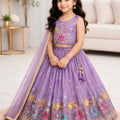 Beautiful Purple Floral Embroidered Lehenga Choli Set for Girls with Designer Dupatta