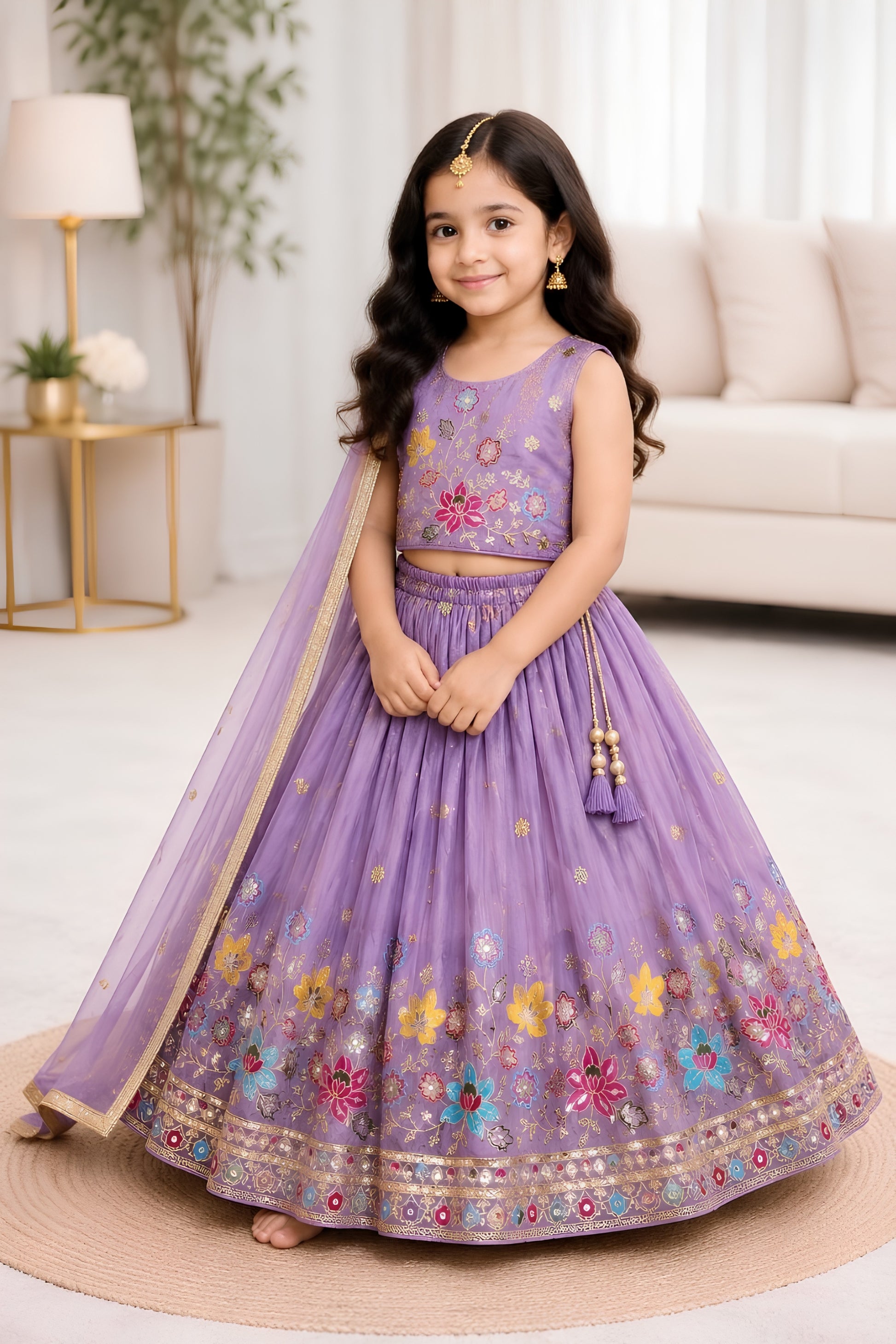 Beautiful Purple Floral Embroidered Lehenga Choli Set for Girls with Designer Dupatta