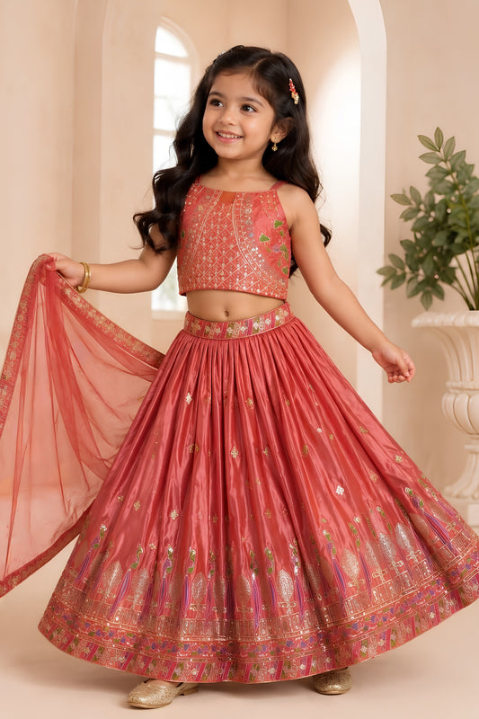 Gorgeous Rose Pink Designer Lehenga Choli Set for Girls with Embroiderd Work and Dupatta