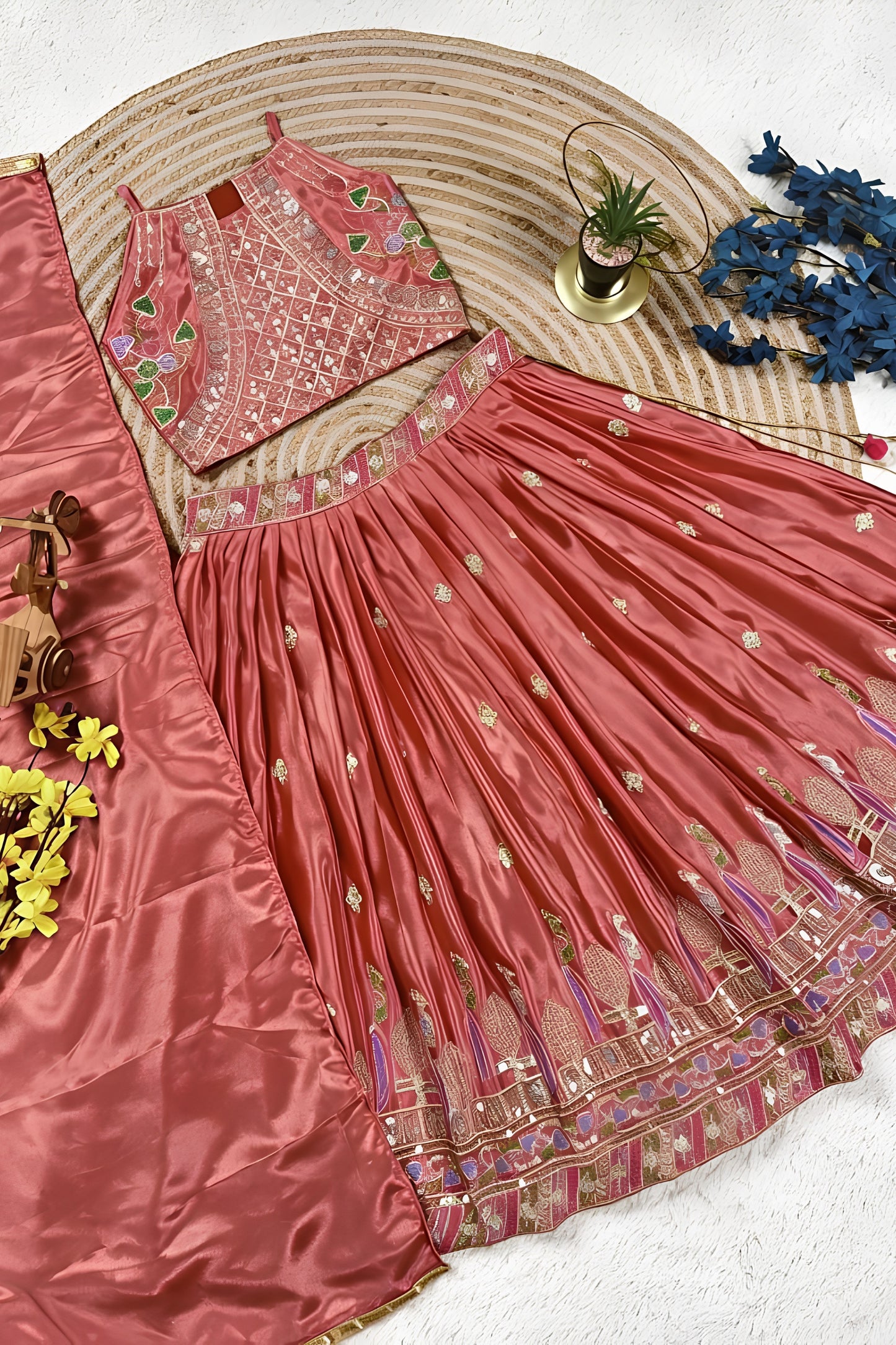 Gorgeous Rose Pink Designer Lehenga Choli Set for Girls with Embroiderd Work and Dupatta