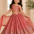 Gorgeous Rose Pink Designer Lehenga Choli Set for Girls with Printed Work and Dupatta