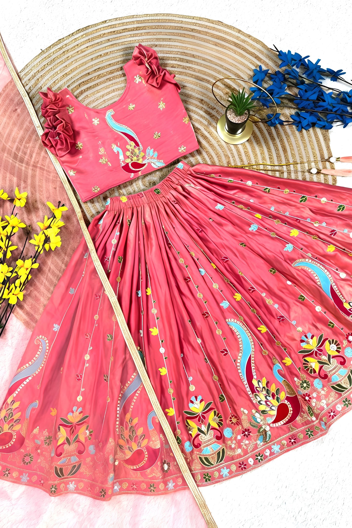 Stylish Pink Designer Lehenga Choli Set for Girls with Embroidered Work and Dupatta