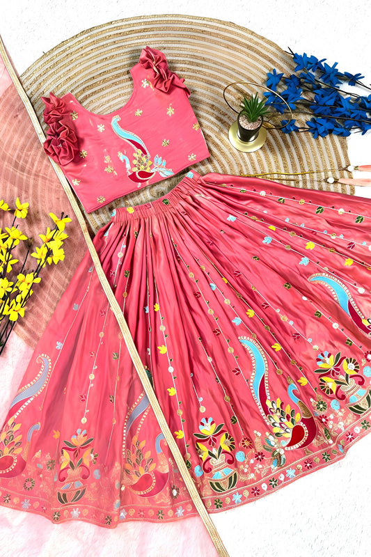 Stylish Pink Designer Lehenga Choli Set for Girls with Embroidered Work and Dupatta