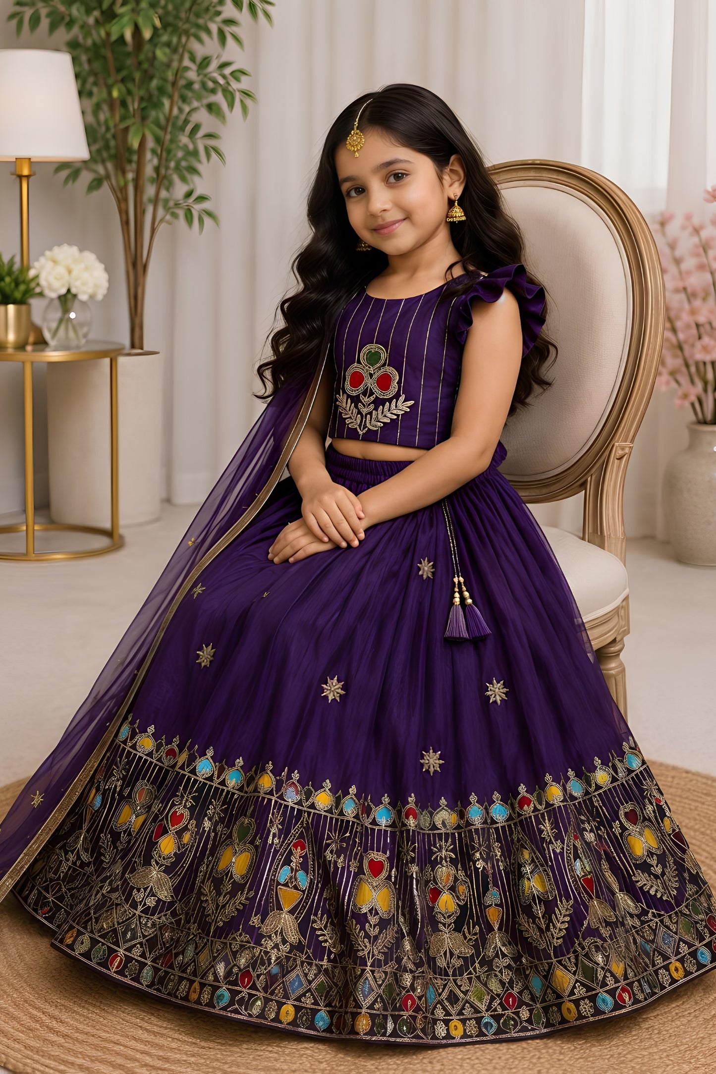 Stunning Purple Designer Lehenga Choli Set for Girls with Embroidered Work and Dupatta