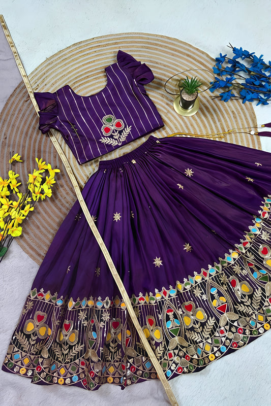 Stunning Purple Designer Lehenga Choli Set for Girls with Embroidered Work and Dupatta