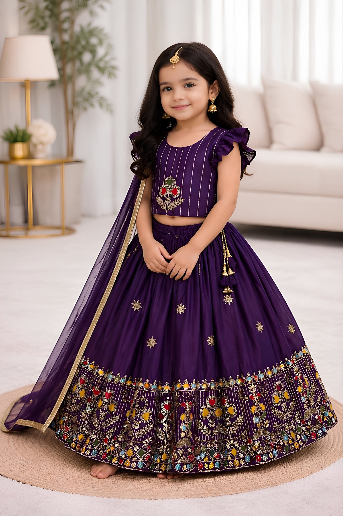 Stunning Purple Designer Lehenga Choli Set for Girls with Embroidered Work and Dupatta