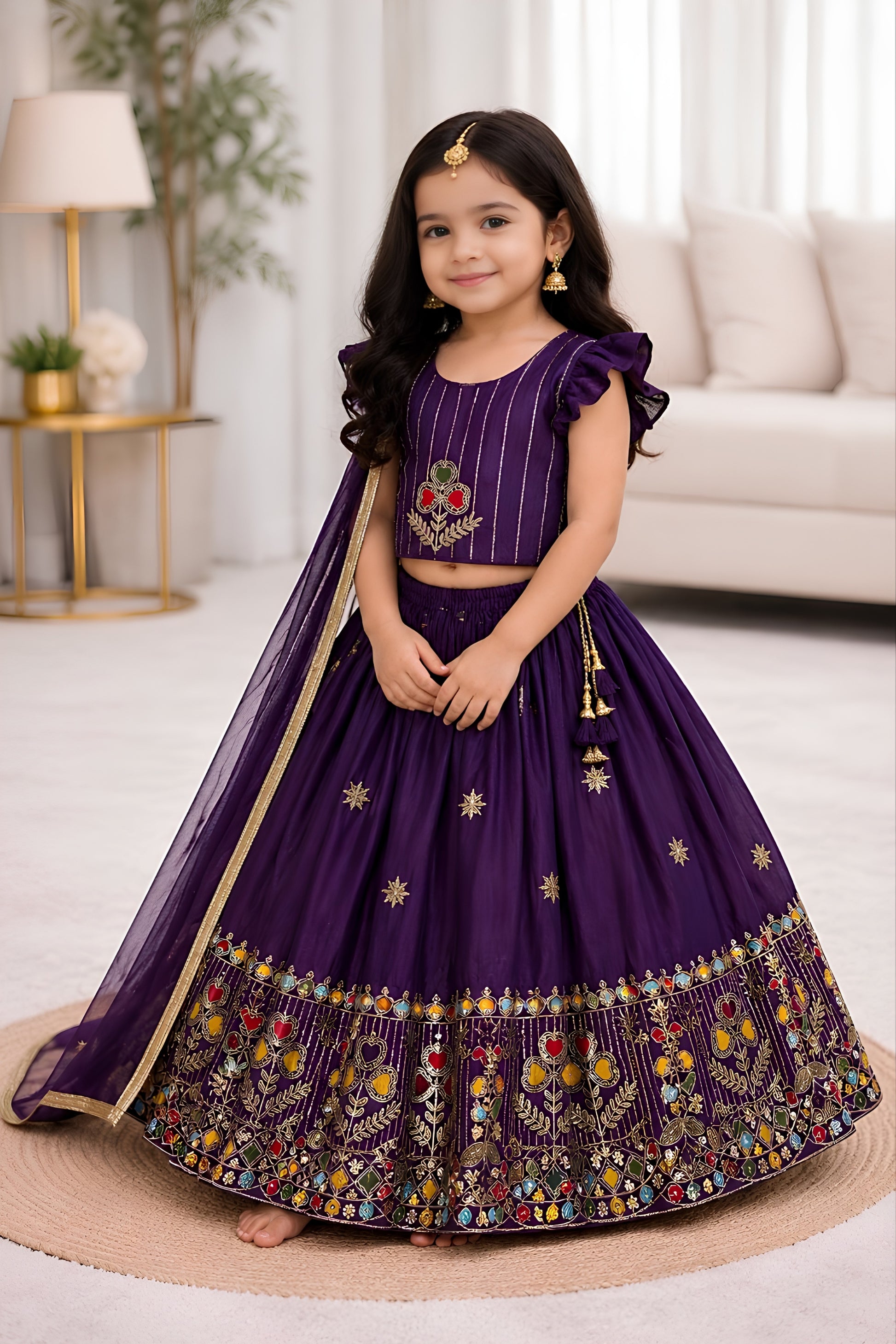 Stunning Purple Designer Lehenga Choli Set for Girls with Embroidered Work and Dupatta