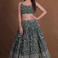 Stylish Rama Green Georgette Designer Lehenga Choli with Embroidery Work and Soft Net Dupatta