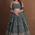 Stylish Rama Green Georgette Designer Lehenga Choli with Embroidery Work and Soft Net Dupatta