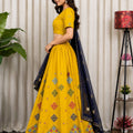 Vibrant Yellow Roman Silk Designer Lehenga Choli with Embroidery Work for Women