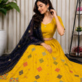 Vibrant Yellow Roman Silk Designer Lehenga Choli with Embroidery Work for Women