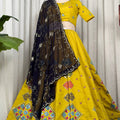 Vibrant Yellow Roman Silk Designer Lehenga Choli with Embroidery Work for Women