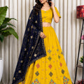 Vibrant Yellow Roman Silk Designer Lehenga Choli with Embroidery Work for Women