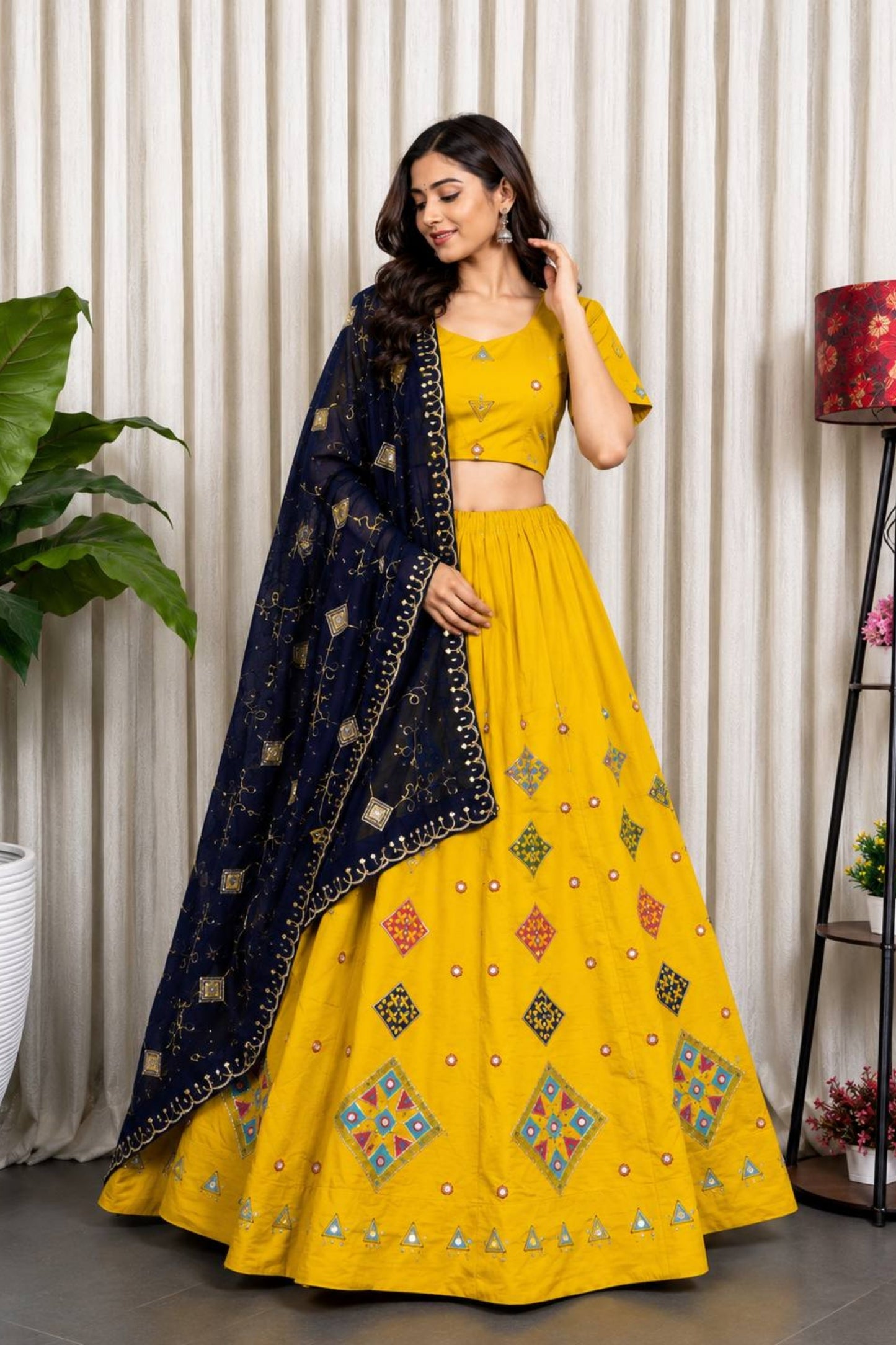 Vibrant Yellow Roman Silk Designer Lehenga Choli with Embroidery Work for Women