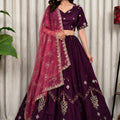 Royal Wine Designer Lehenga Choli with Embroidery Work and Dupatta for Women