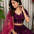 Royal Wine Designer Lehenga Choli with Embroidery Work and Dupatta for Women