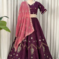 Royal Wine Designer Lehenga Choli with Embroidery Work and Dupatta for Women